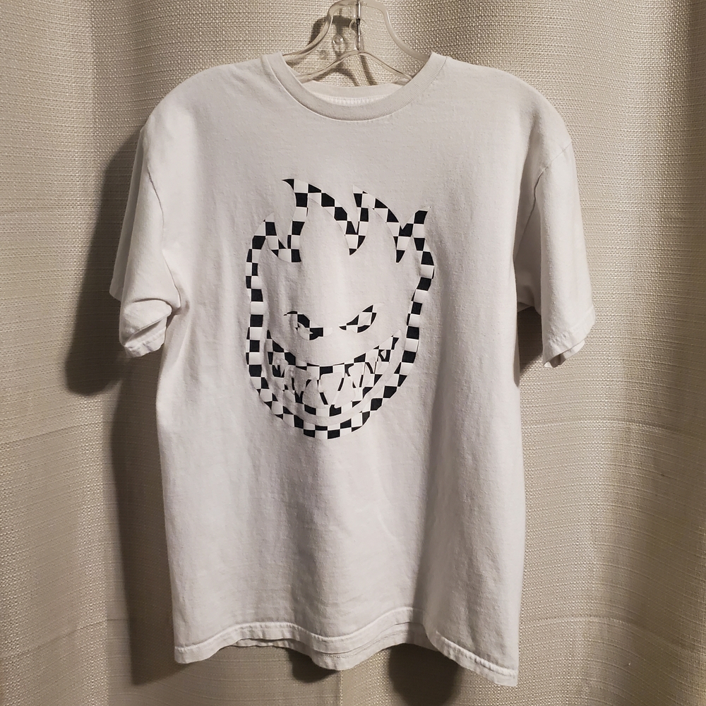 (4/$20) Spitfire Men's White Fire Graphic T-Shirt